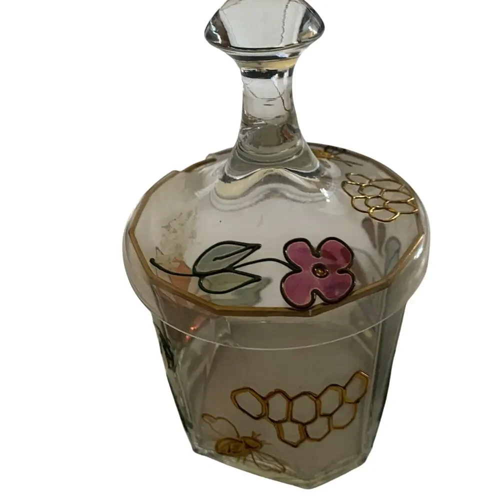 Vintage Honey Jar Sugar Blown Glass Hand Painted Floral Made in Germany